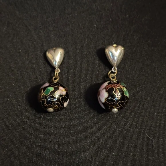 Black cloisonné Rounds, Masha Archer designer earrings
